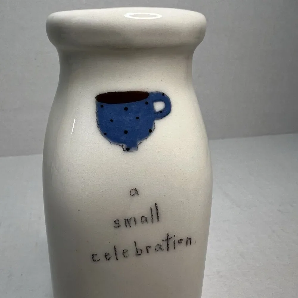 Beth Mueller 5” A Small Celebration Coffee Mug Bud Vase Ceramic Milk Bottle 2010